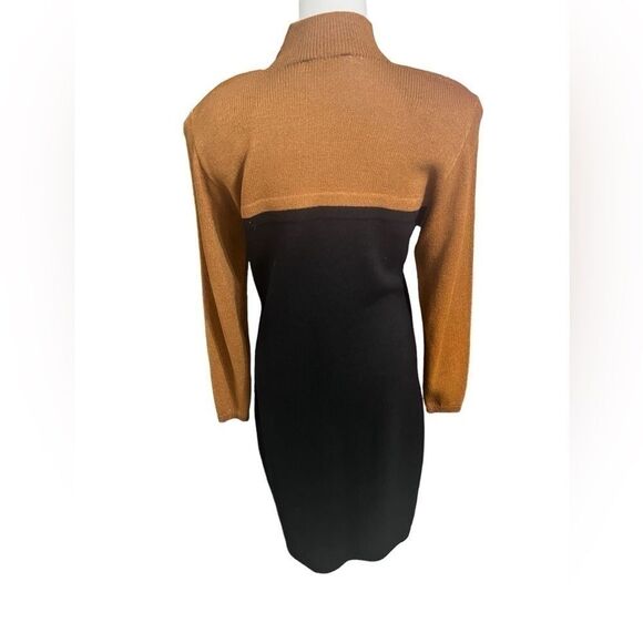 Vintage 80s St. John brown and black knee length dress size 6 mock neck - Picture 7 of 15